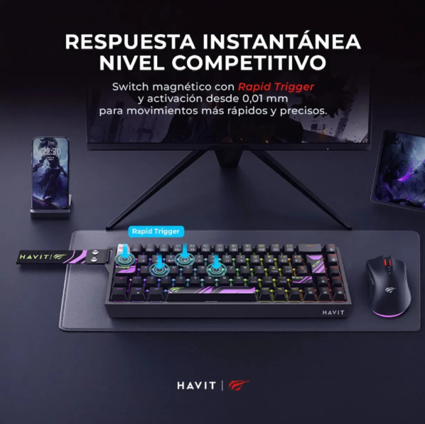 teclado gamer magnético havit kb922l pro | rgb | formato 65%