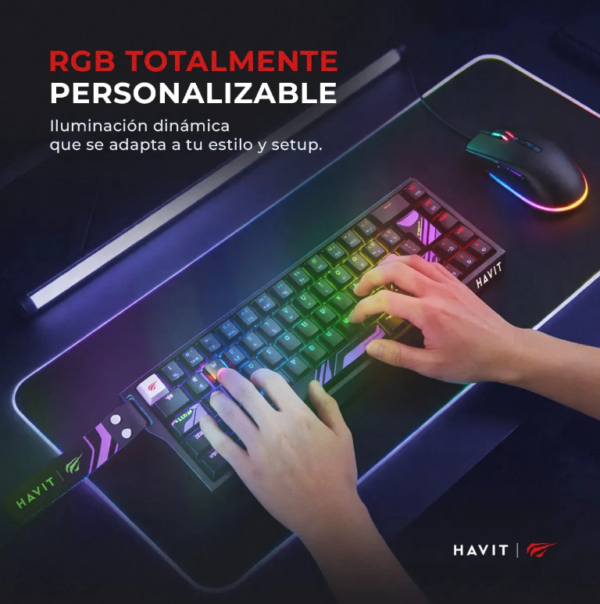 teclado gamer magnético havit kb922l pro | rgb | formato 65%